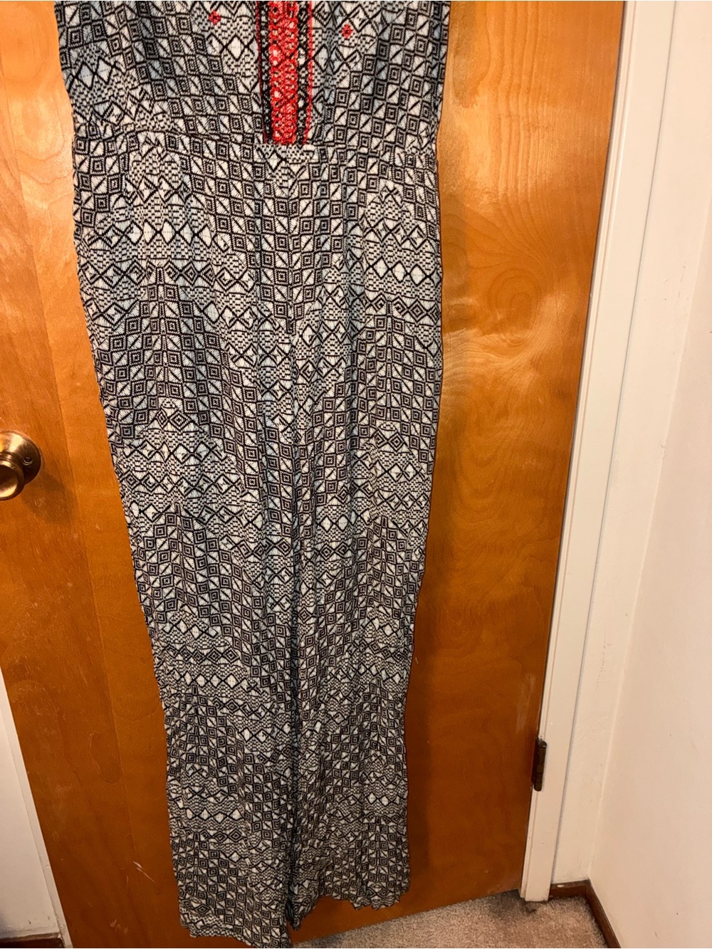 Womens Black & White Patterned Wide-Leg Jumpsuit L